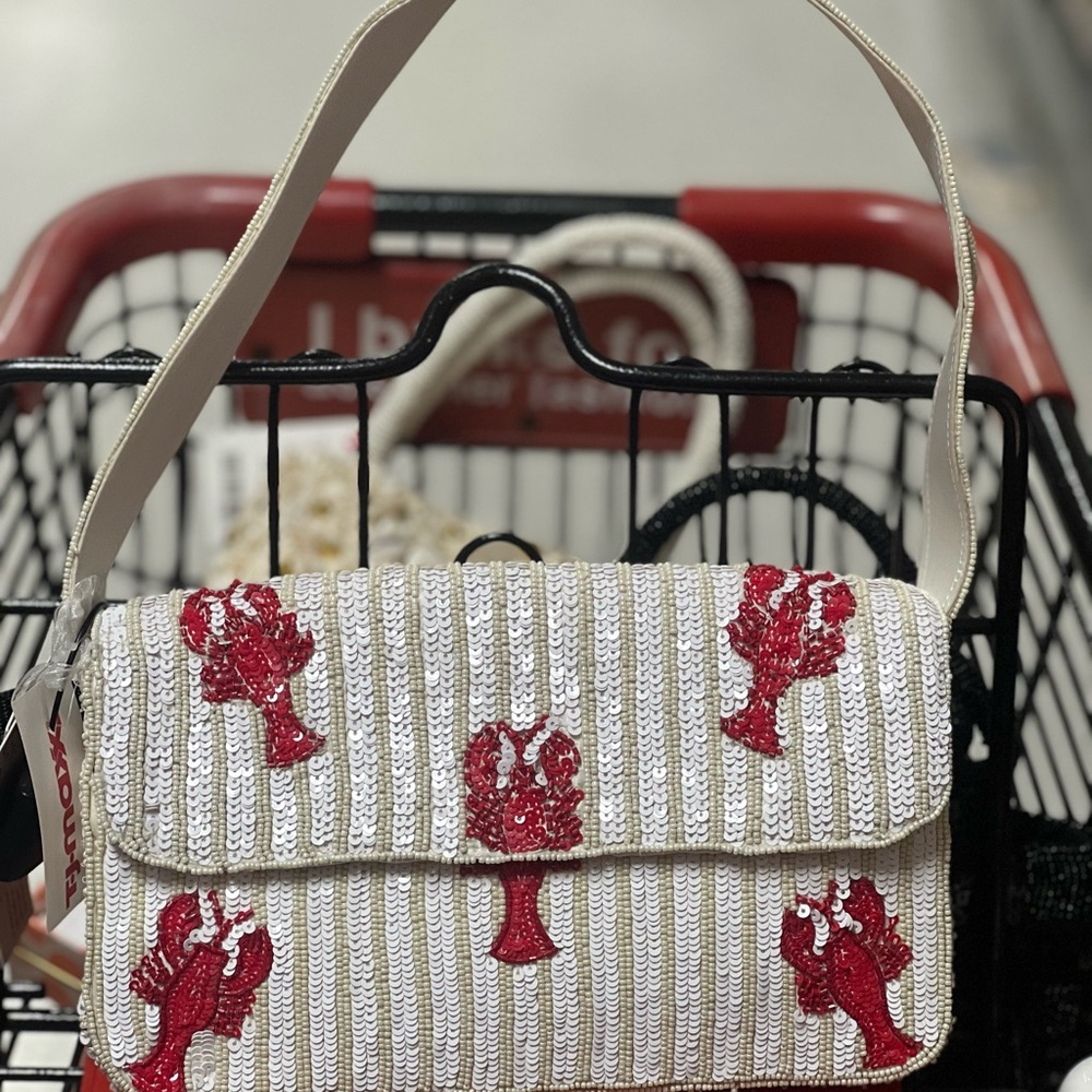 Original Viral Beaded Cream and Red Nautical Shoulder Bag with Lobster Design